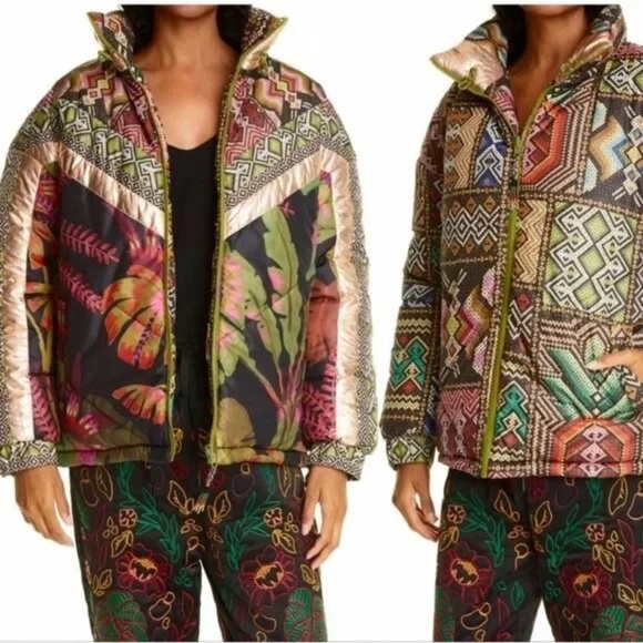 NWT!! FARM RIO Rauti Metallic Reversible Puffer Jacket Après Ski Winter Outdoors - Picture 16 of 16